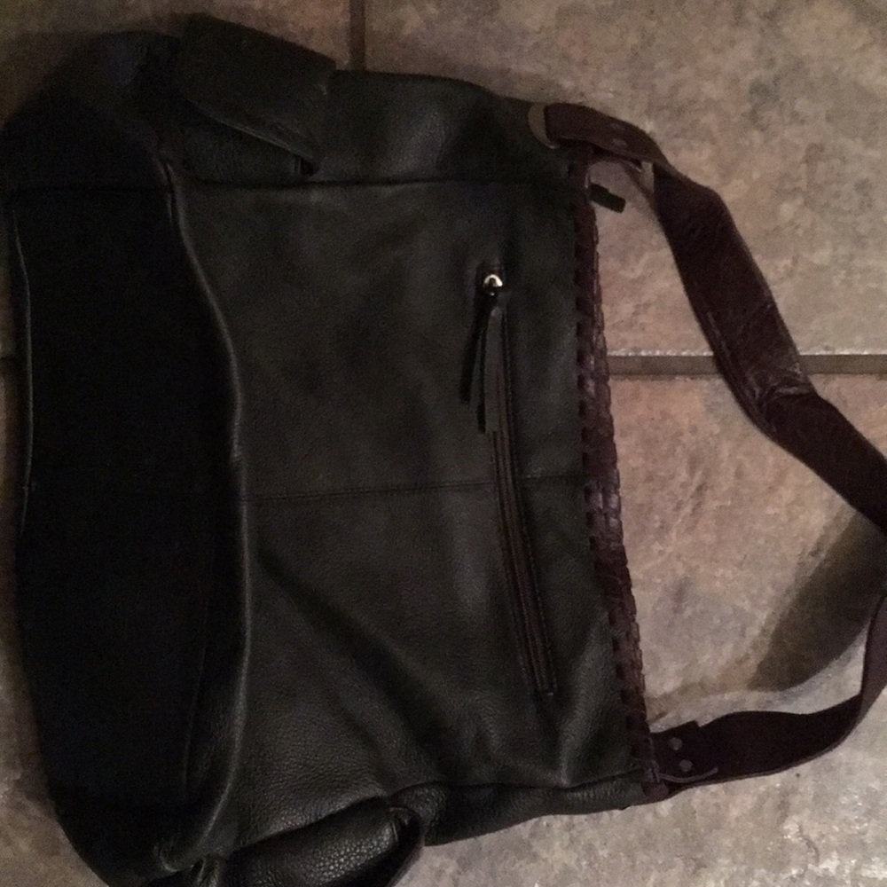 Leather bag purse ILI green burgundy